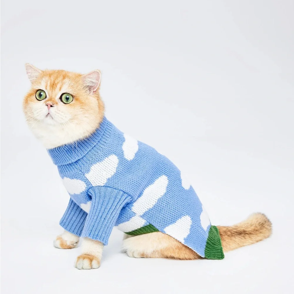 Cider Sky Blue and White Cat Sweater